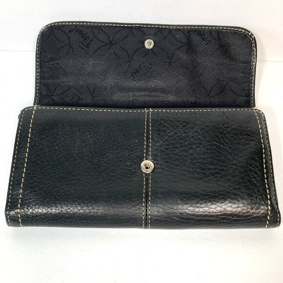 Fossil Black Leather Trifold Wallet Organizer Multiple Compartments Snap‎ Closed - Picture 6 of 11